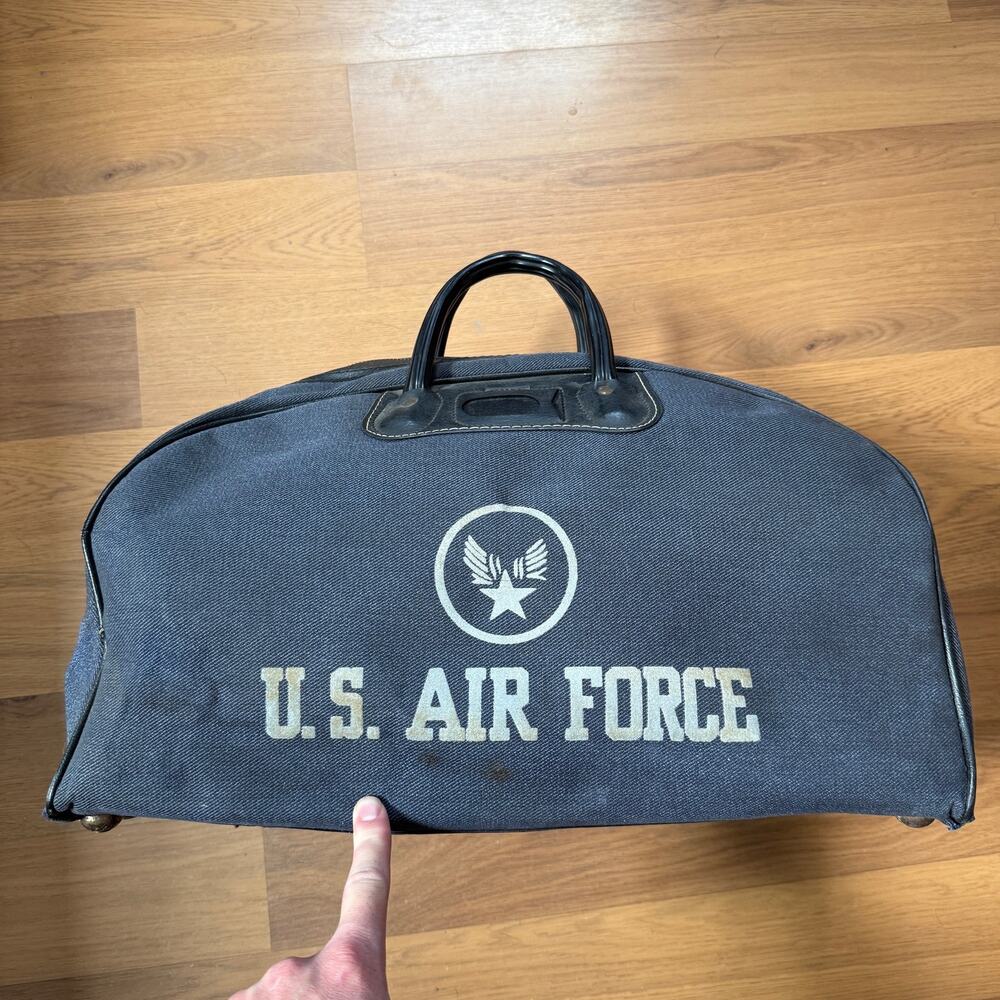 Vintage 1950's USAF U.S. Air Force Leeds Blue Felt Raised Flight Duffle Bag VTG